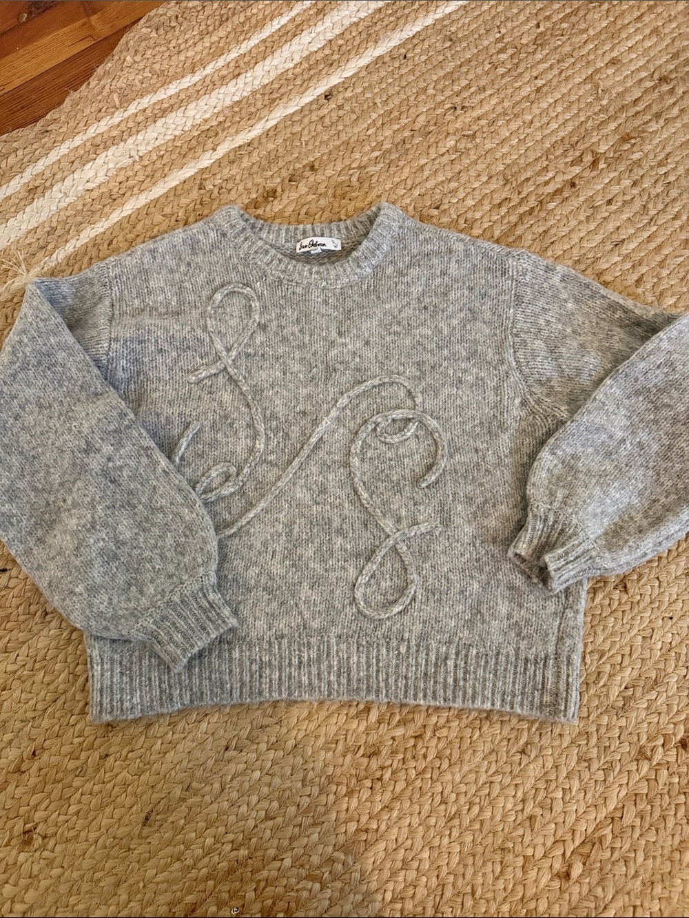 Sam Edelman Heather Gray Crewneck Sweater with Raised Cable Swirls